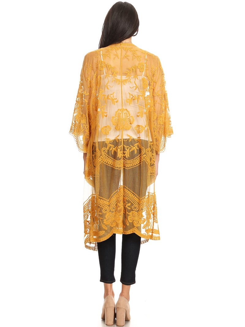 Anna-Kaci Floral Crochet Lace Cardigan for Women Beach Cover Ups Dress Kimono, Yellow, OneSize - Image 2
